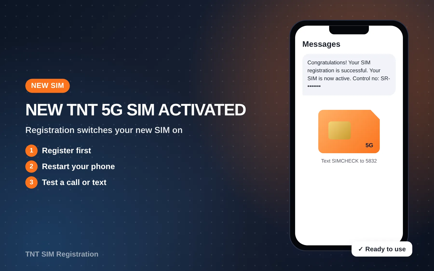 new TNT 5G SIM activated after registration