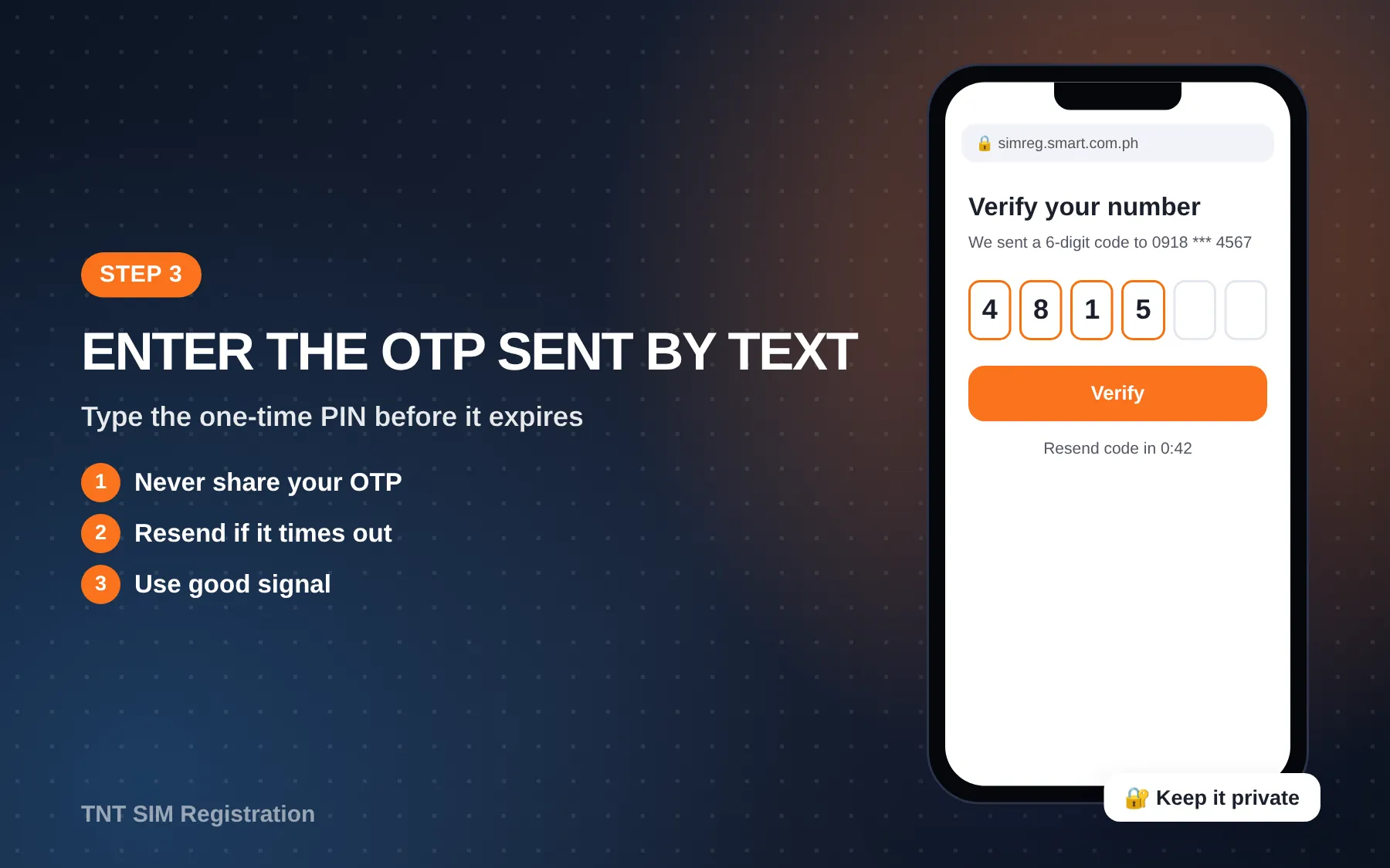 entering the OTP on the Smart SIM registration page