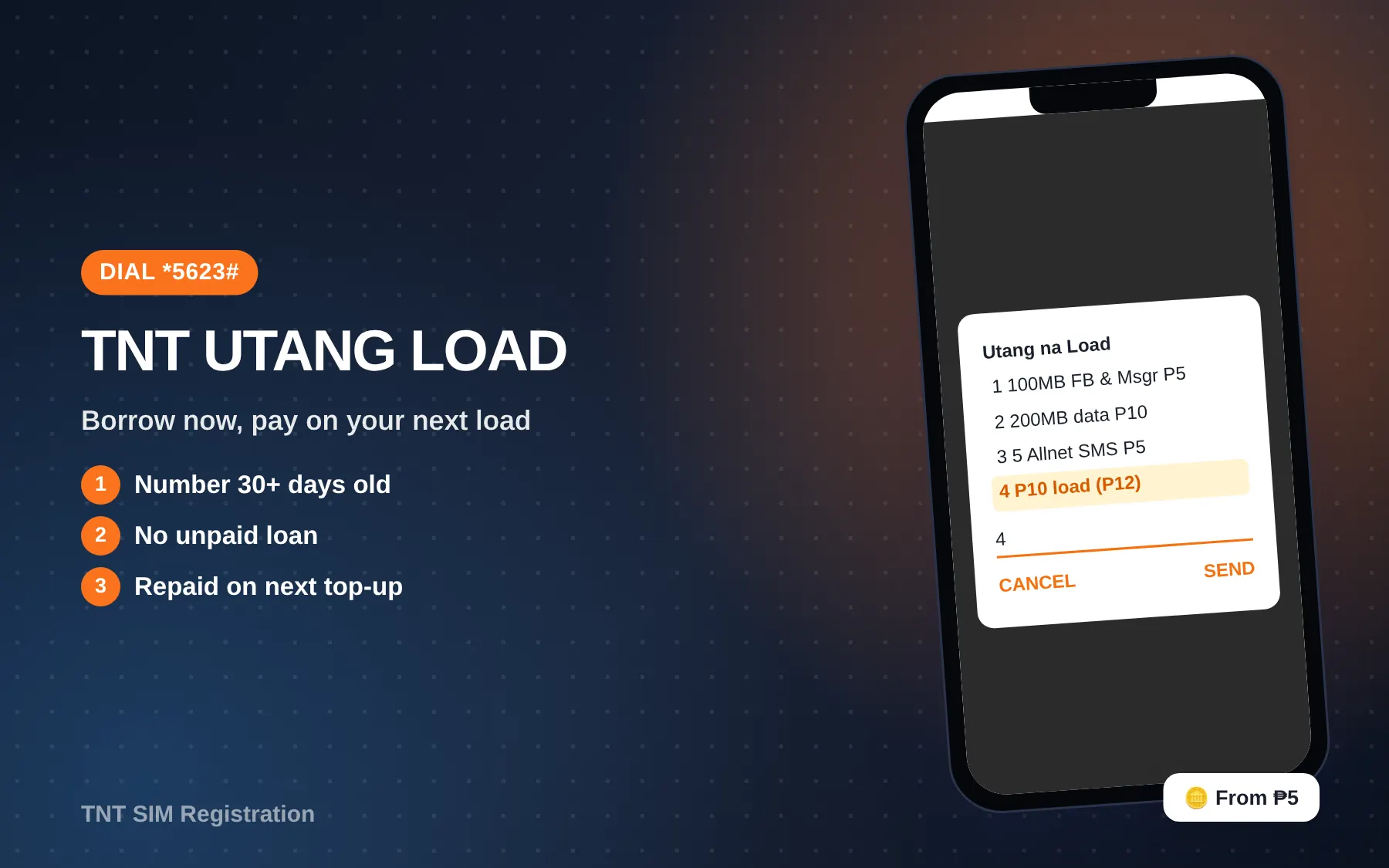 dialing *5623# to get a TNT utang load