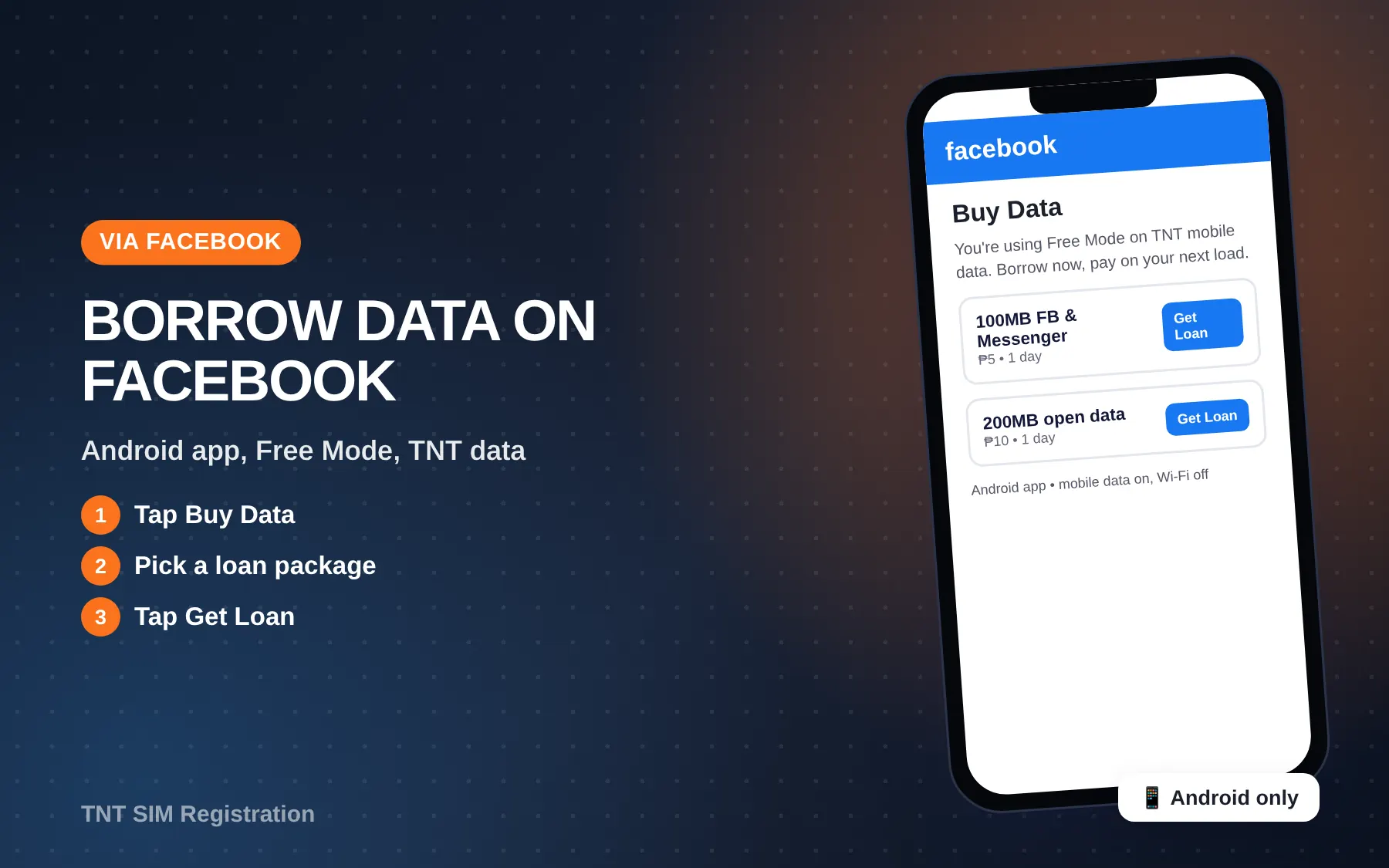 borrowing a TNT utang load through the Facebook Buy Data screen